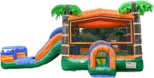 XJUMP Tropical Commercial Grade Lightweight Premium Marble Color Bounce House Water Slide with Detachable Pool for Kids and Adults with Blower Basketball Hoop Wet Dry Combo Outdoor Indoor