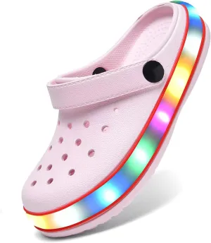 XPKWS Toddler Kids Clogs Boys Girls LED Garden Shoes Light up Sandals Slip on Quick Dry Beach Slippers