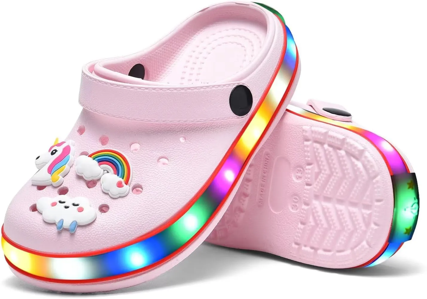 XPKWS Toddler Kids Clogs Boys Girls LED Garden Shoes Light up Sandals Slip on Quick Dry Beach Slippers