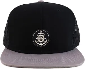 XXL Oversized Silver Anchor Patch Flatbill Mesh Snapback Cap