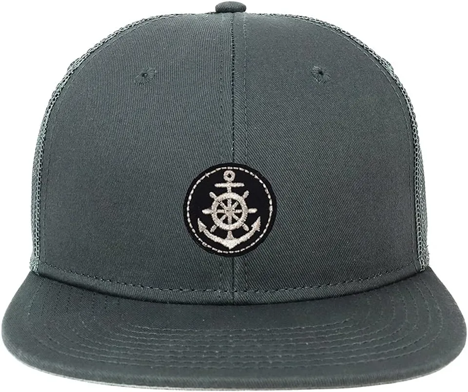 XXL Oversized Silver Anchor Patch Flatbill Mesh Snapback Cap