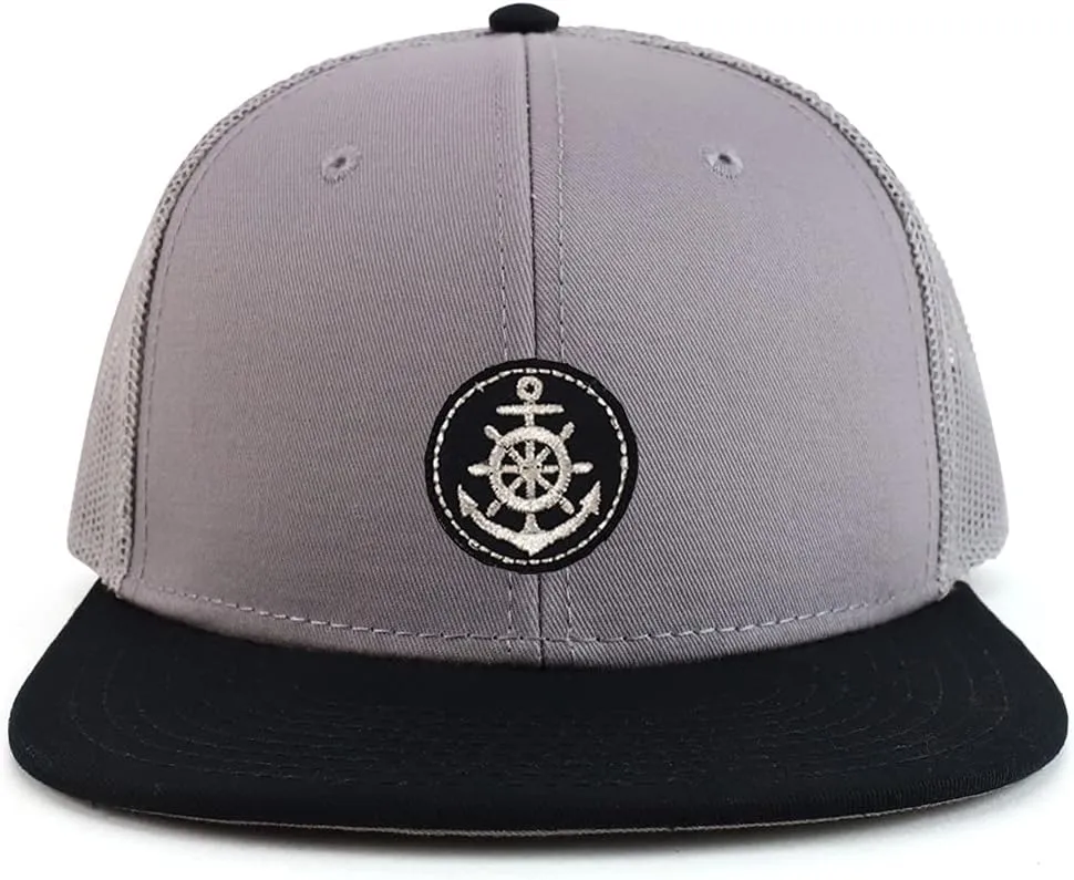 XXL Oversized Silver Anchor Patch Flatbill Mesh Snapback Cap