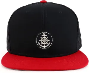 XXL Oversized Silver Anchor Patch Flatbill Mesh Snapback Cap