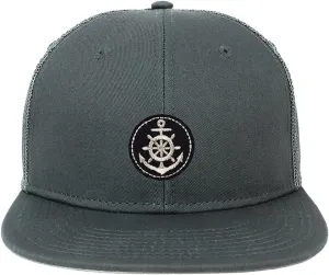 XXL Oversized Silver Anchor Patch Flatbill Mesh Snapback Cap