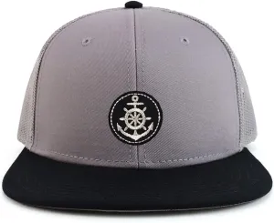 XXL Oversized Silver Anchor Patch Flatbill Mesh Snapback Cap