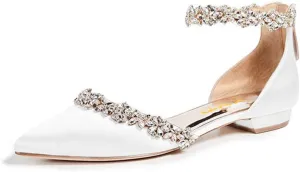 XYD Women Classic Pointed Toe D'Orsay Wedding Flat Sandals Sparkly Rhinestones Ankle Strap Low Heel Dress Shoes with Zipper