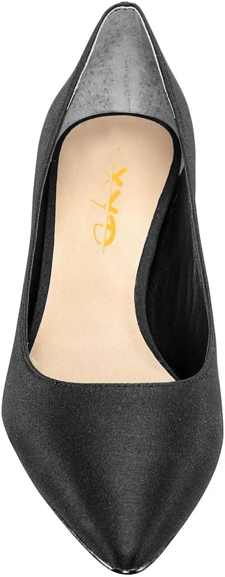 XYD Women Closed Pointy Toe Mid Scallop Shape Heel Pumps Slip On Dressy Cocktail Evening Party Event Shoes