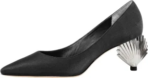 XYD Women Closed Pointy Toe Mid Scallop Shape Heel Pumps Slip On Dressy Cocktail Evening Party Event Shoes