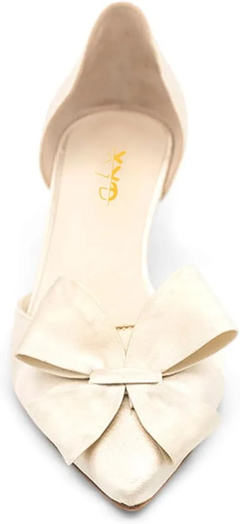 XYD Women D'Orsay Kitten Heel Bridal Bowknot Pumps Elegant Pointed Closed Toe Wedding Prom Shoes