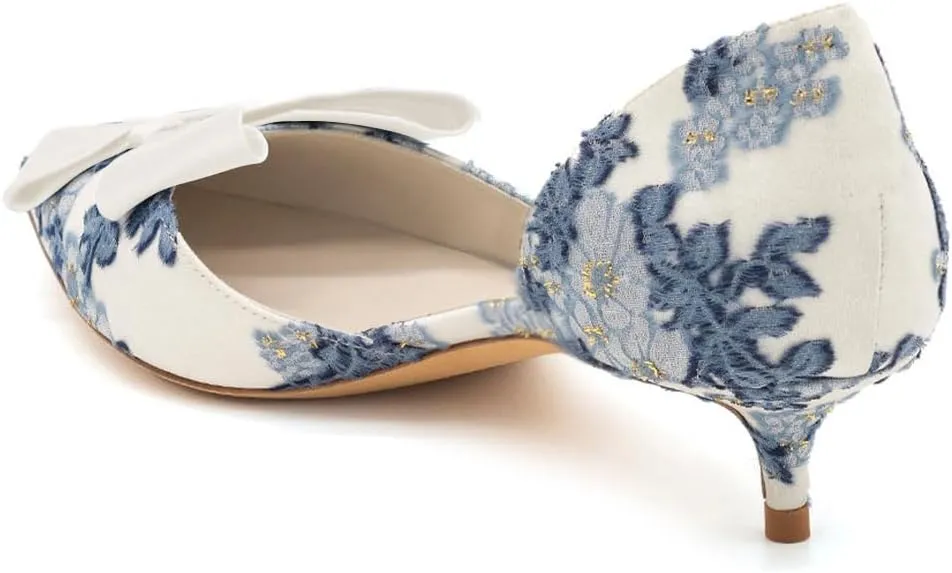 XYD Women D'Orsay Kitten Heel Bridal Bowknot Pumps Elegant Pointed Closed Toe Wedding Prom Shoes