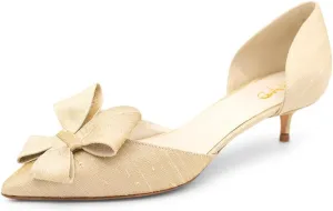 XYD Women D'Orsay Kitten Heel Bridal Bowknot Pumps Elegant Pointed Closed Toe Wedding Prom Shoes
