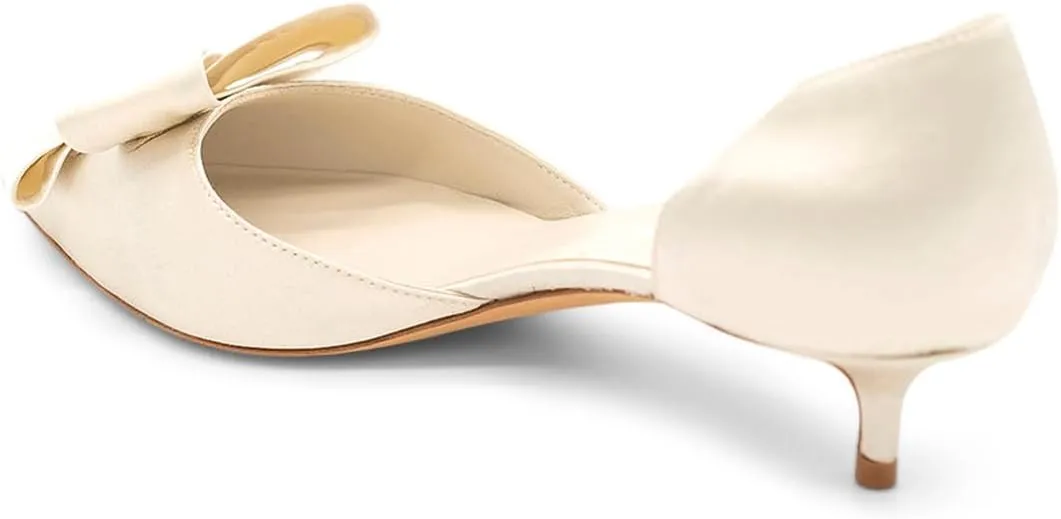 XYD Women D'Orsay Kitten Heel Bridal Bowknot Pumps Elegant Pointed Closed Toe Wedding Prom Shoes
