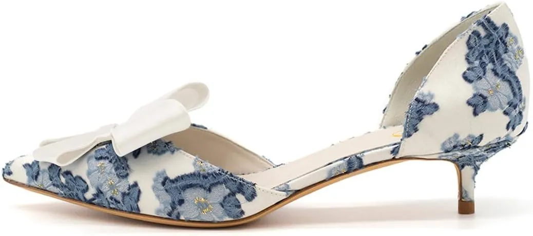 XYD Women D'Orsay Kitten Heel Bridal Bowknot Pumps Elegant Pointed Closed Toe Wedding Prom Shoes