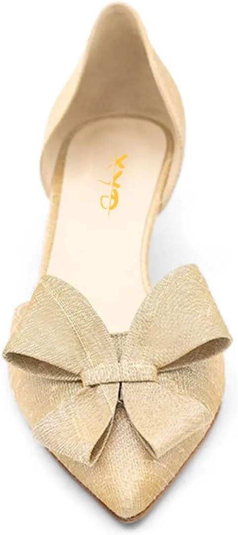 XYD Women D'Orsay Kitten Heel Bridal Bowknot Pumps Elegant Pointed Closed Toe Wedding Prom Shoes