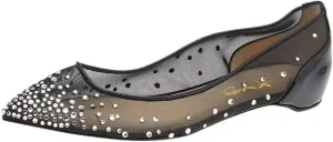 XYD Women Rhinestones Studded Ballet Flats Mesh Rivets Hidden Heels Slip On Pointed Toe Evening Dressy Shoes