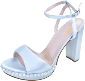 XYD Womens Brides Wedding Pearl Sandals Open Toe Block Platform High Heels Buckled Ankle Strap Satin Elegant Prom Shoes