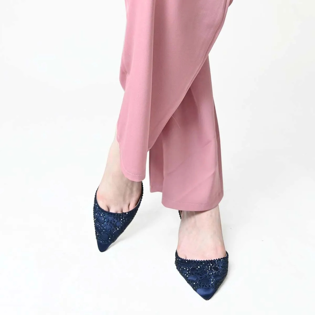 XYD Women's Pumps, Elegant Pointed Toe, D'Orsay Crystal Chunky Low Heels 2 Inches, Rhinestone Studs, Slip-On Satin Shoes for Wedding