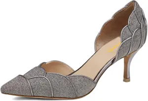 XYD Women's Pumps, Elegant Pointed Toe, D'Orsay Kitten Low Heels, Rhinestone Studs, Slip-On Satin Shoes for Wedding