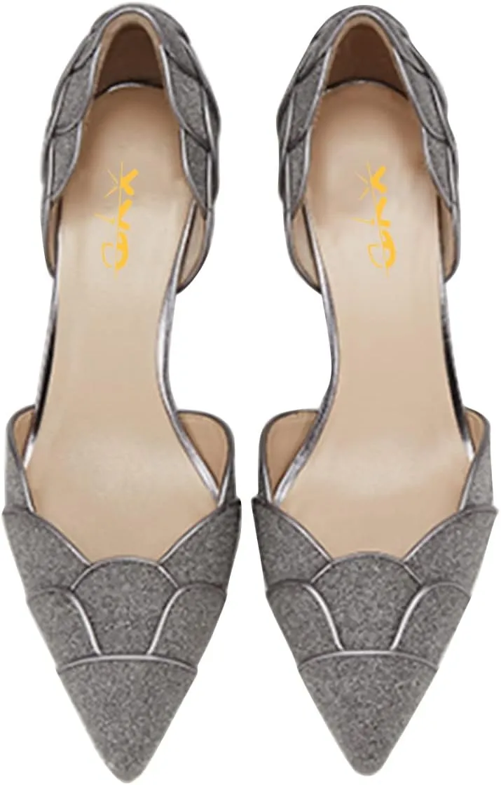 XYD Women's Pumps, Elegant Pointed Toe, D'Orsay Kitten Low Heels, Rhinestone Studs, Slip-On Satin Shoes for Wedding