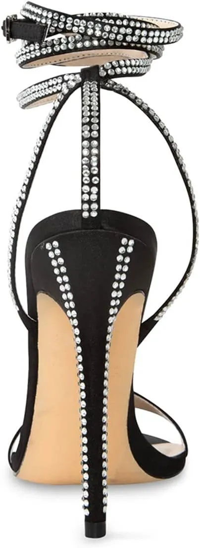 XYD Women's Summer Open Toe Spiral Ankle Wrap with Rhinestones Studded Buckle Stiletto Heels Sandals Wedding Dress Elegant Shoes