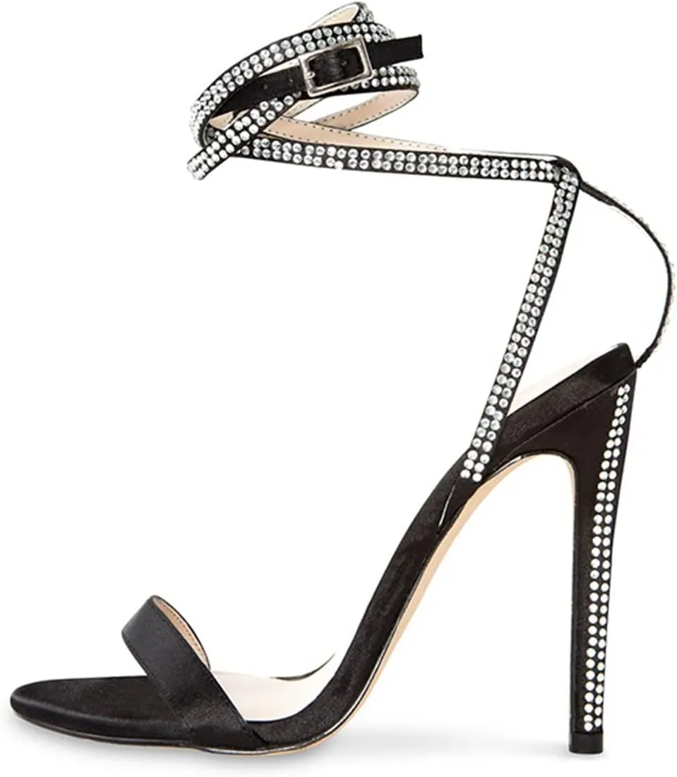 XYD Women's Summer Open Toe Spiral Ankle Wrap with Rhinestones Studded Buckle Stiletto Heels Sandals Wedding Dress Elegant Shoes