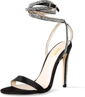 XYD Women's Summer Open Toe Spiral Ankle Wrap with Rhinestones Studded Buckle Stiletto Heels Sandals Wedding Dress Elegant Shoes