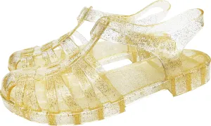 Yehopere Women's Jelly Sandals Retro T-Strap Glitter Flats Summer Beach Water Rain Shoes