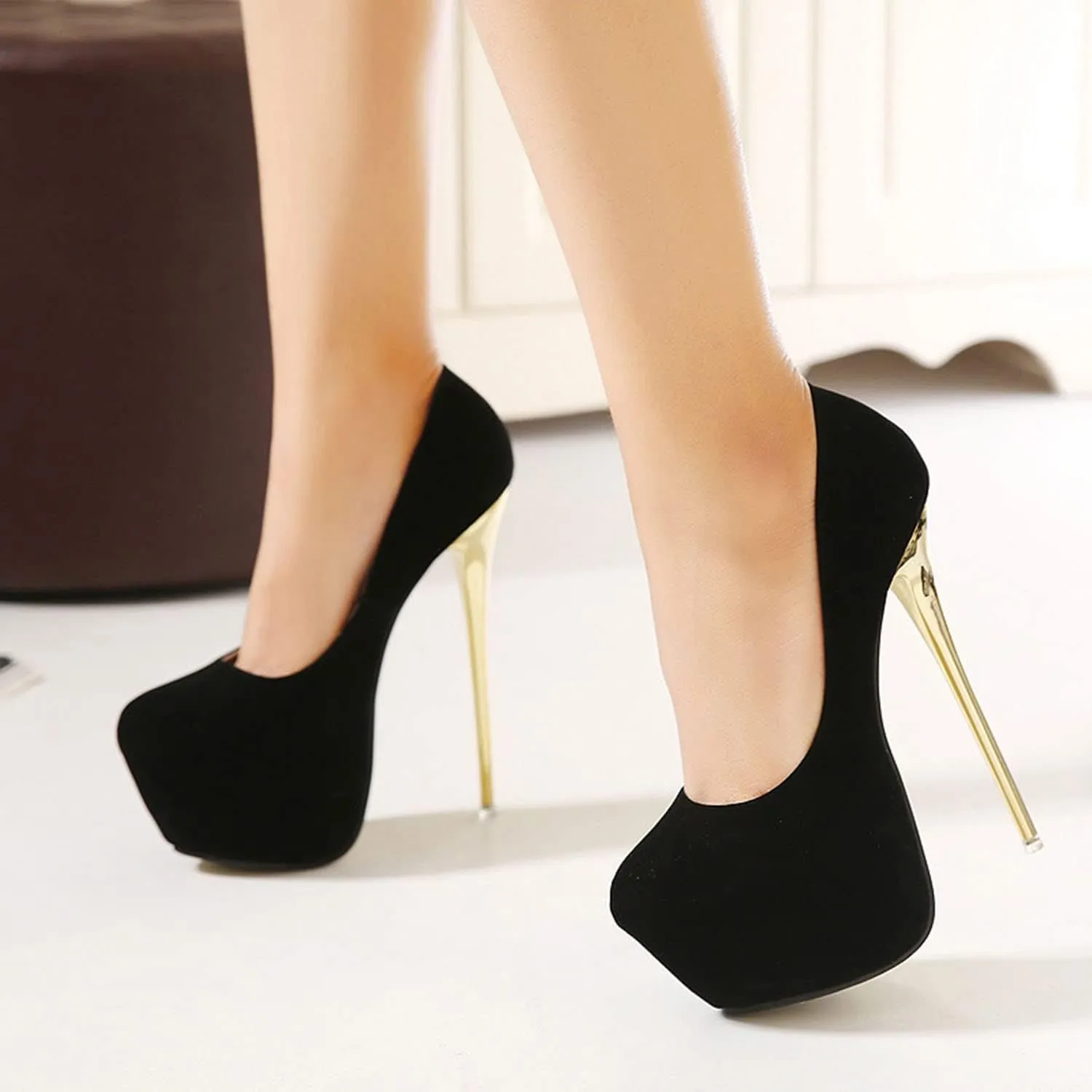YHTootW Women's Heels Stilettos High Heels Platform Round Toe Daily Faux Suede Heel Heels Elegant Classic Party Red Wedding Bridesmaid Shoes