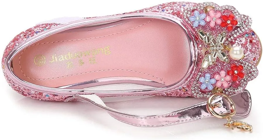 YING LAN Girls Cosplay Dress Wedding Party Shoes Glitter Sequins Low Heel Mary Jane Princess Shoes