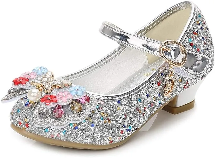 YING LAN Girls Cosplay Dress Wedding Party Shoes Glitter Sequins Low Heel Mary Jane Princess Shoes