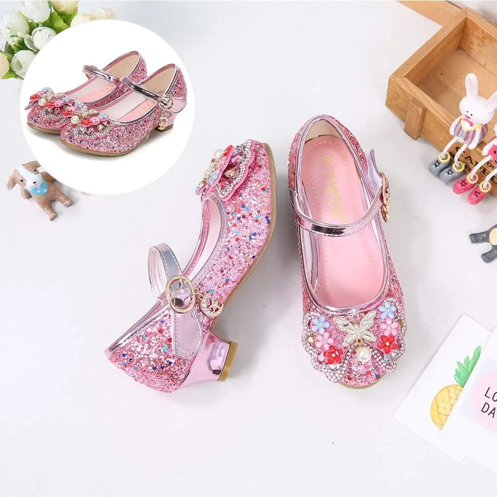 YING LAN Girls Cosplay Dress Wedding Party Shoes Glitter Sequins Low Heel Mary Jane Princess Shoes