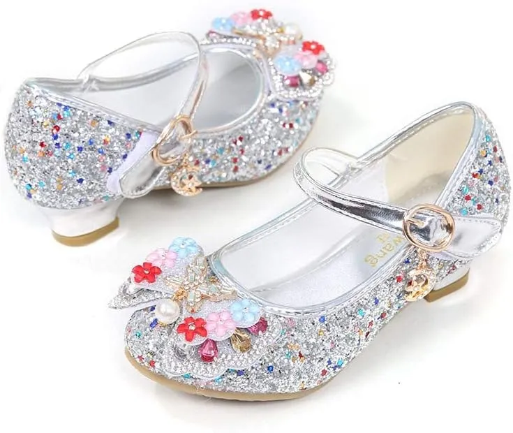 YING LAN Girls Cosplay Dress Wedding Party Shoes Glitter Sequins Low Heel Mary Jane Princess Shoes