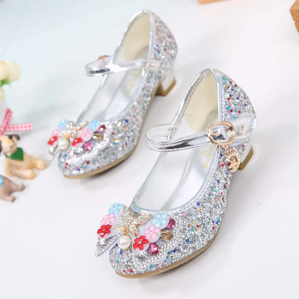 YING LAN Girls Cosplay Dress Wedding Party Shoes Glitter Sequins Low Heel Mary Jane Princess Shoes