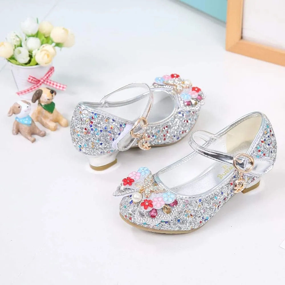YING LAN Girls Cosplay Dress Wedding Party Shoes Glitter Sequins Low Heel Mary Jane Princess Shoes
