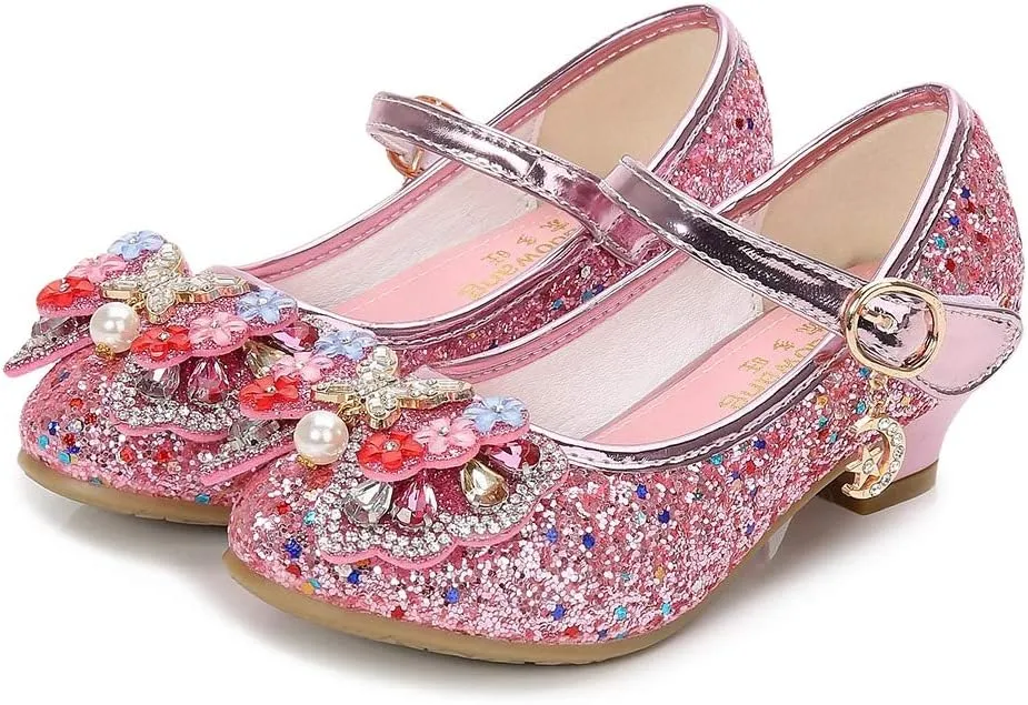 YING LAN Girls Cosplay Dress Wedding Party Shoes Glitter Sequins Low Heel Mary Jane Princess Shoes