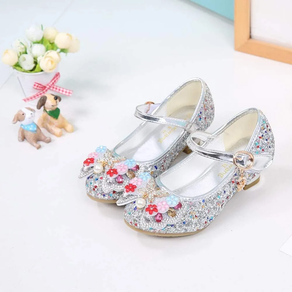 YING LAN Girls Cosplay Dress Wedding Party Shoes Glitter Sequins Low Heel Mary Jane Princess Shoes
