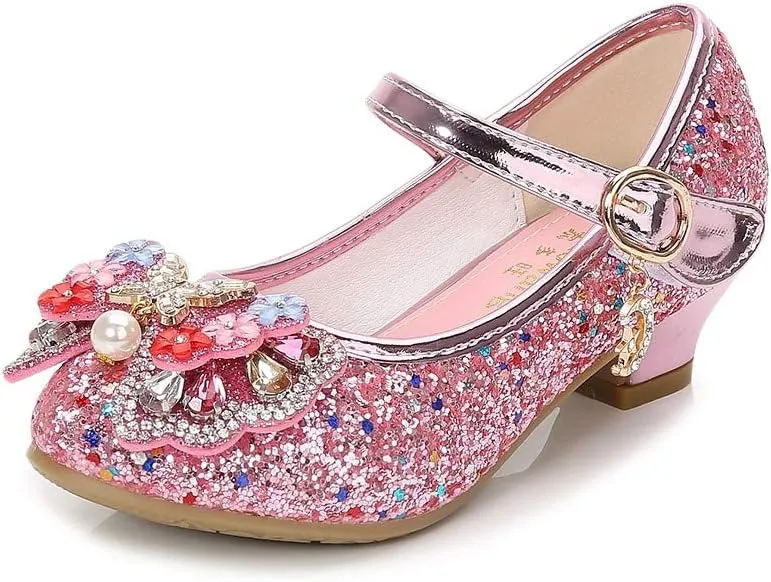 YING LAN Girls Cosplay Dress Wedding Party Shoes Glitter Sequins Low Heel Mary Jane Princess Shoes