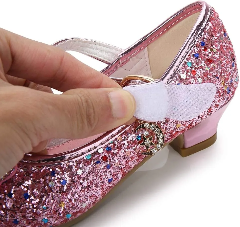YING LAN Girls Cosplay Dress Wedding Party Shoes Glitter Sequins Low Heel Mary Jane Princess Shoes