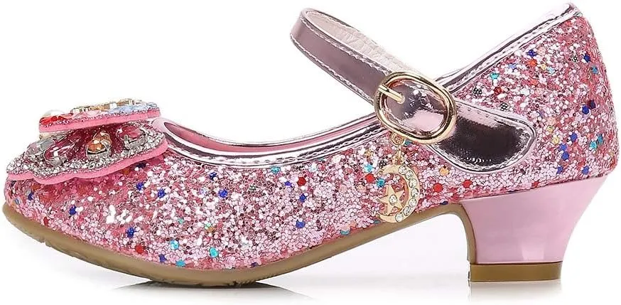 YING LAN Girls Cosplay Dress Wedding Party Shoes Glitter Sequins Low Heel Mary Jane Princess Shoes