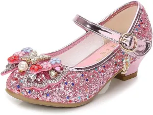 YING LAN Girls Cosplay Dress Wedding Party Shoes Glitter Sequins Low Heel Mary Jane Princess Shoes