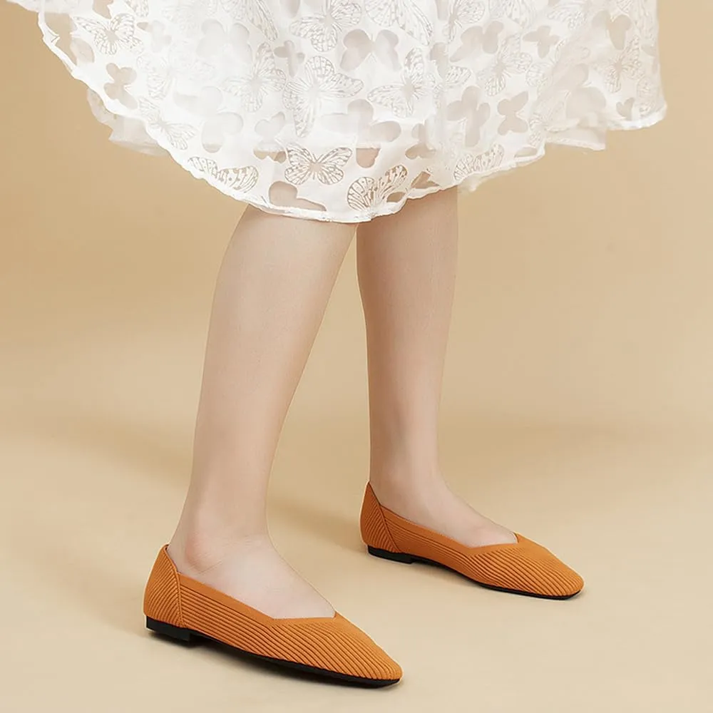 YING LAN Womens Knit Ballet Flats Shoes,Ladies Comfortable Dress Shoes Casual Slip On Soft Ballerina Walking Flats Shoes