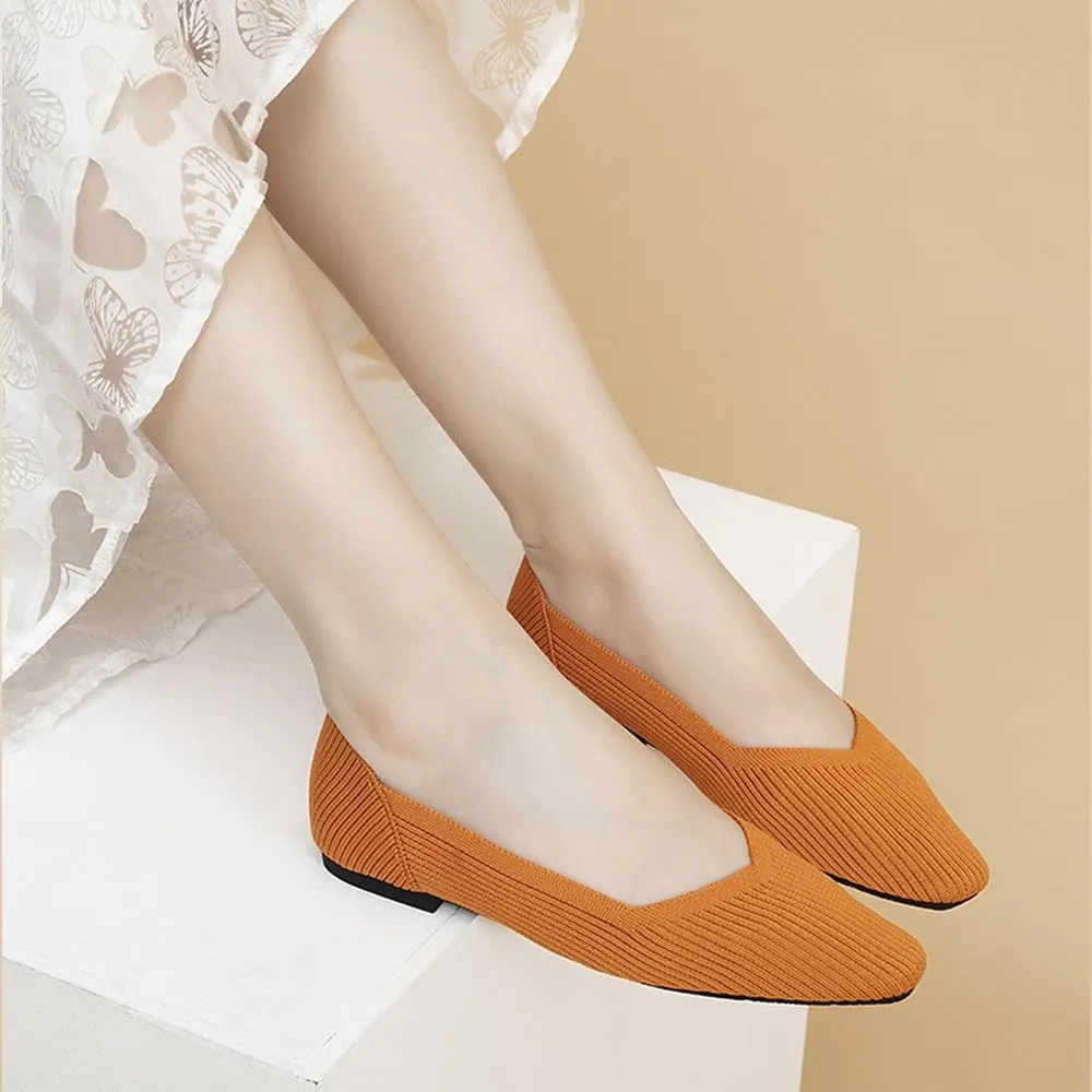YING LAN Womens Knit Ballet Flats Shoes,Ladies Comfortable Dress Shoes Casual Slip On Soft Ballerina Walking Flats Shoes
