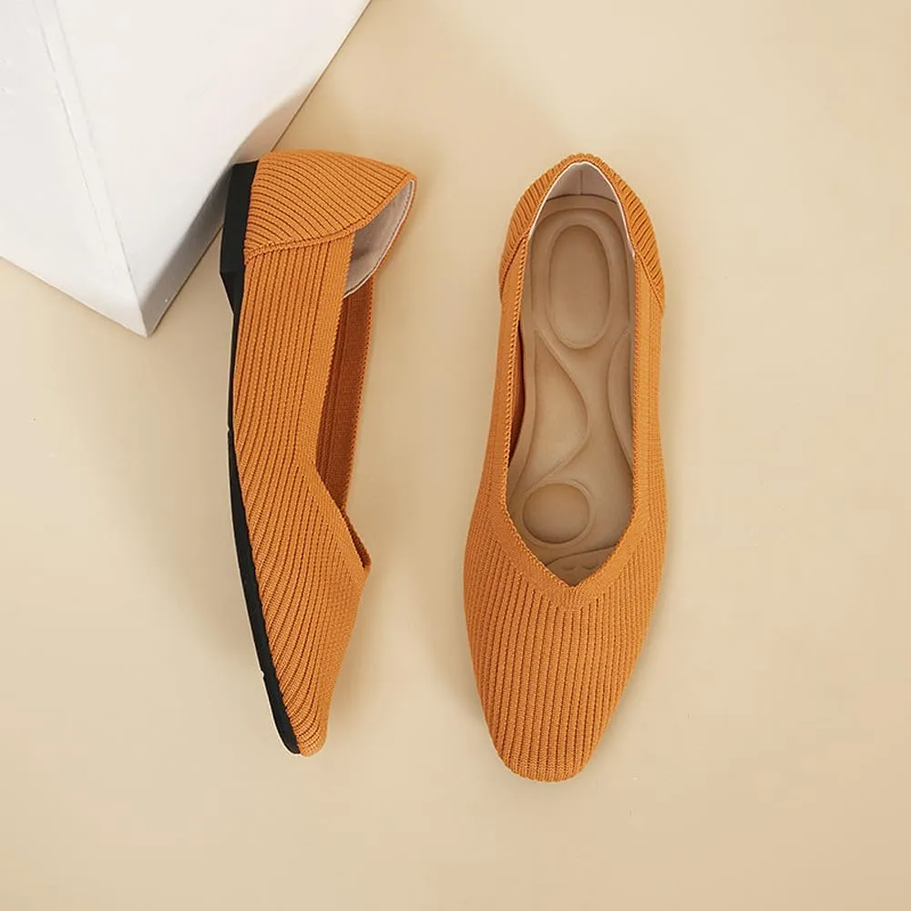 YING LAN Womens Knit Ballet Flats Shoes,Ladies Comfortable Dress Shoes Casual Slip On Soft Ballerina Walking Flats Shoes