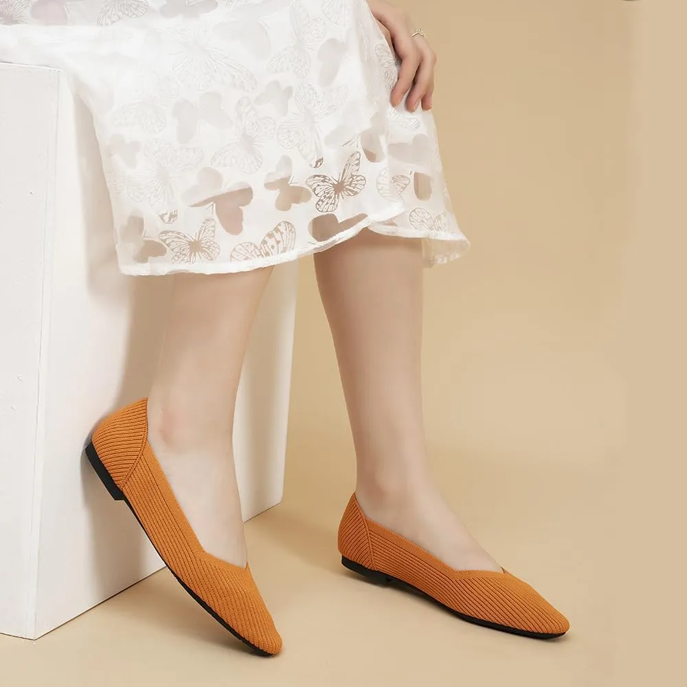 YING LAN Womens Knit Ballet Flats Shoes,Ladies Comfortable Dress Shoes Casual Slip On Soft Ballerina Walking Flats Shoes