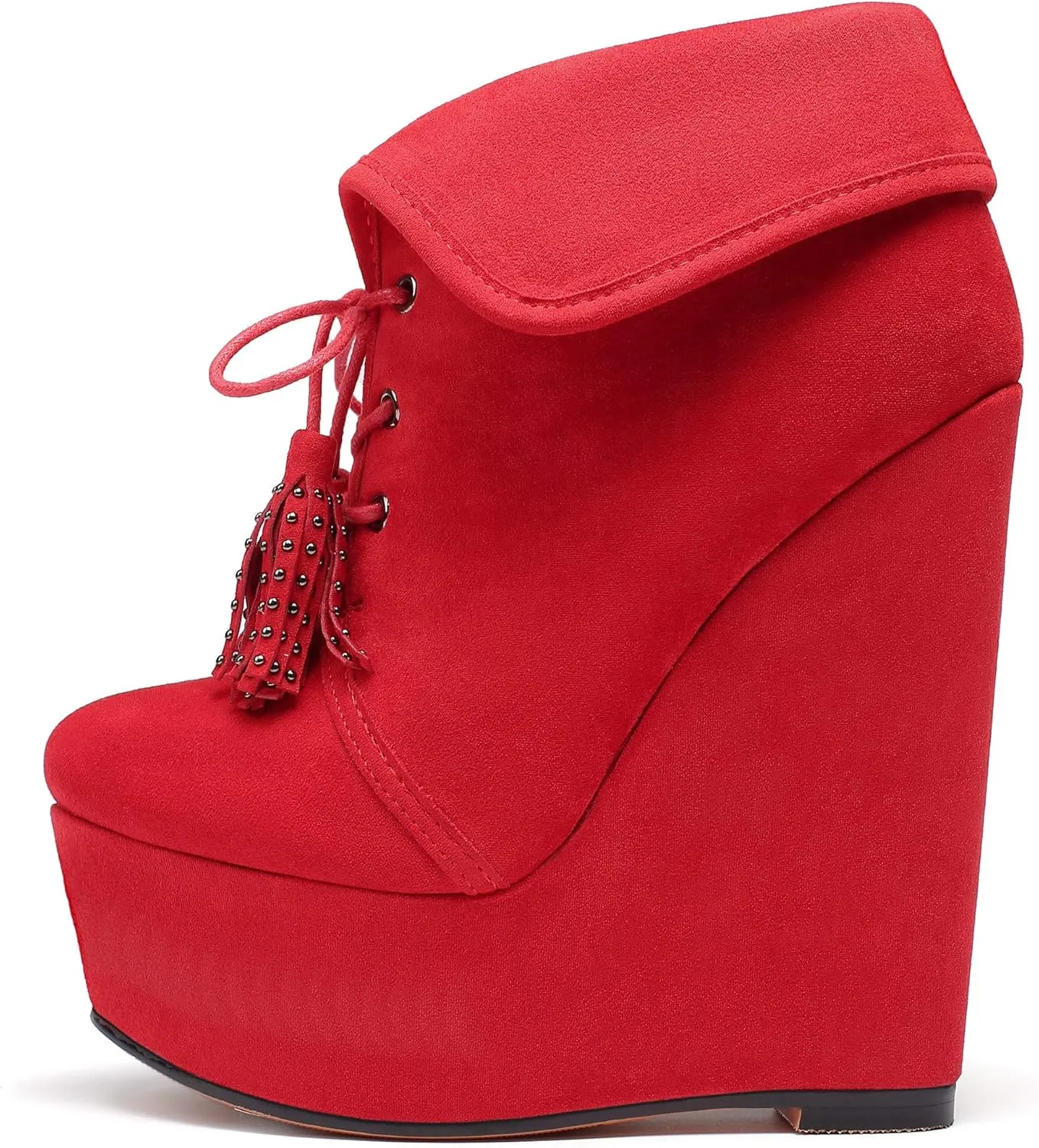 YODEKS Women's Lace Up Round Toe Wedge Boots Platform High Heel Ankle Booties Elegant Party Dress Boot