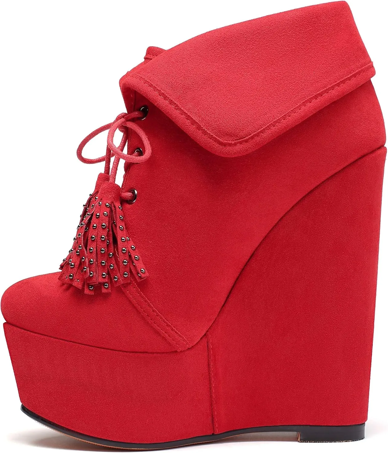 YODEKS Women's Lace Up Round Toe Wedge Boots Platform High Heel Ankle Booties Elegant Party Dress Boot