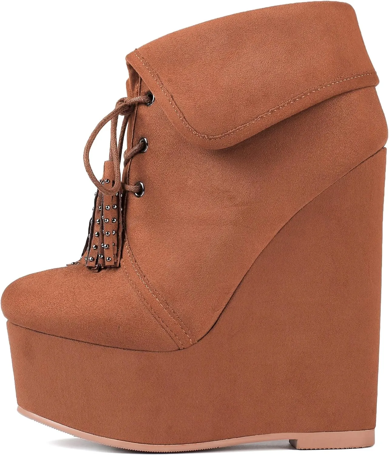 YODEKS Women's Lace Up Round Toe Wedge Boots Platform High Heel Ankle Booties Elegant Party Dress Boot