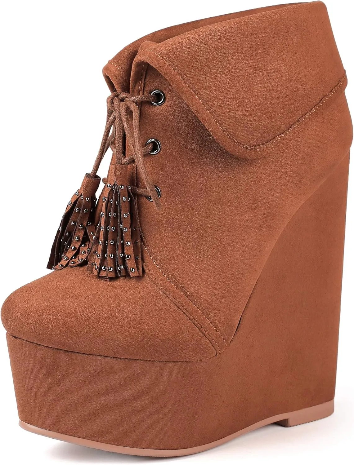 YODEKS Women's Lace Up Round Toe Wedge Boots Platform High Heel Ankle Booties Elegant Party Dress Boot