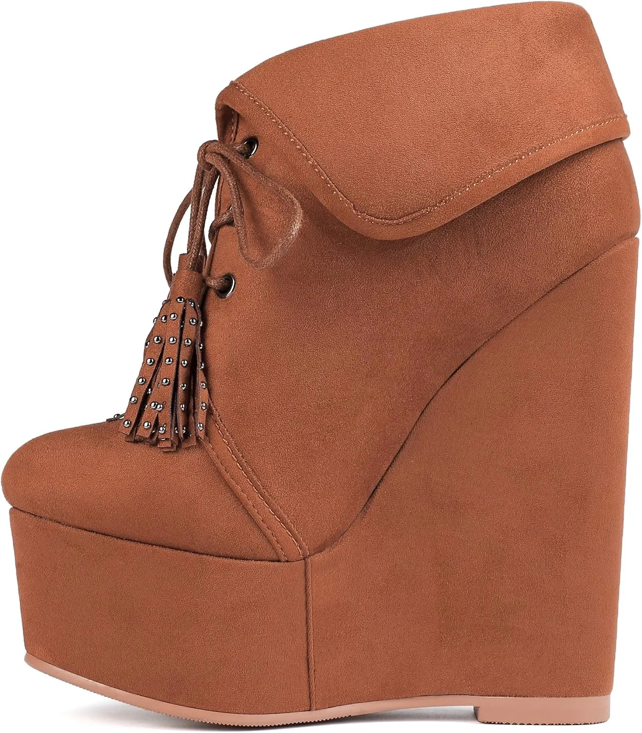 YODEKS Women's Lace Up Round Toe Wedge Boots Platform High Heel Ankle Booties Elegant Party Dress Boot