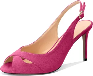 YODEKS Women's Slingback Heels Peep Toe Stiletto High Heel Pumps Sexy Wedding Party Casual 3.5 Inch Dress Shoes
